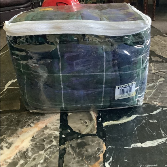 New Lands end blue/green flannel plaid maccallum double full sheet set